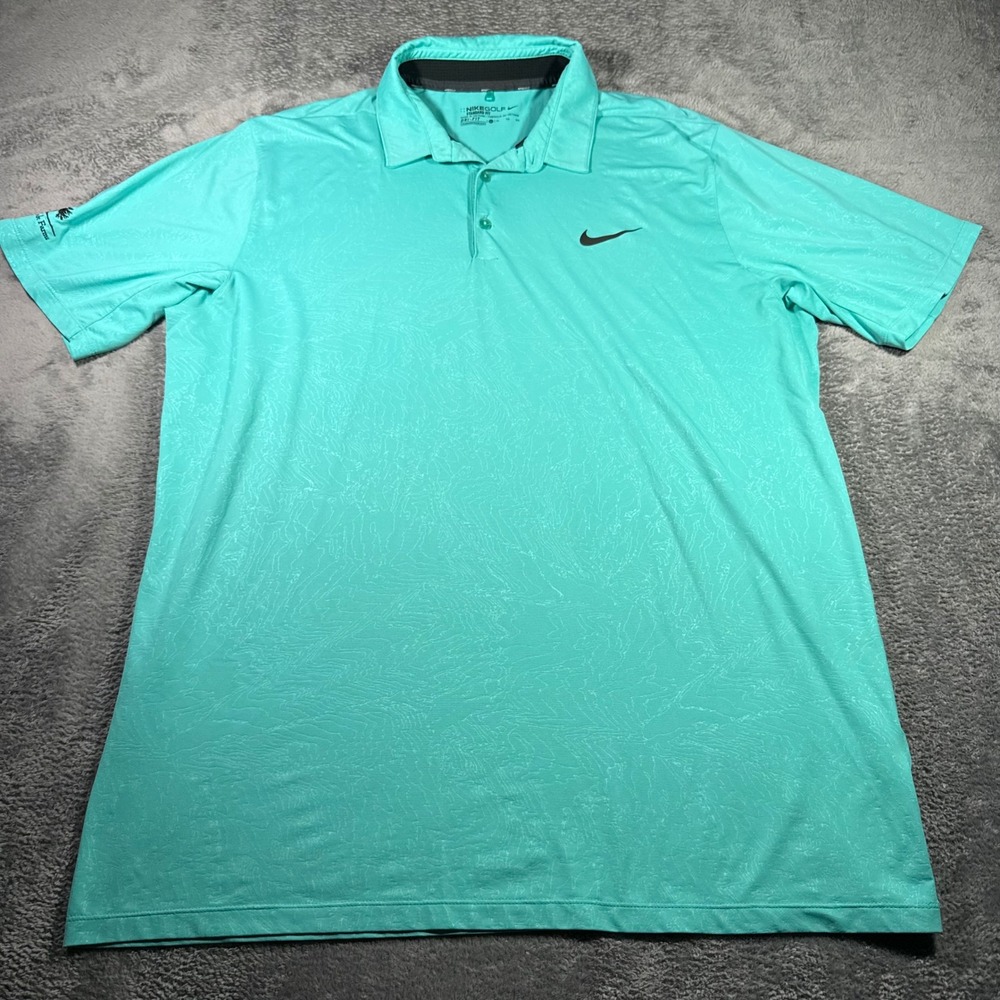 Nike Golf Mens XL Dri-FIT Standard Fit Polo Shirt Teal Marble Topography Pattern